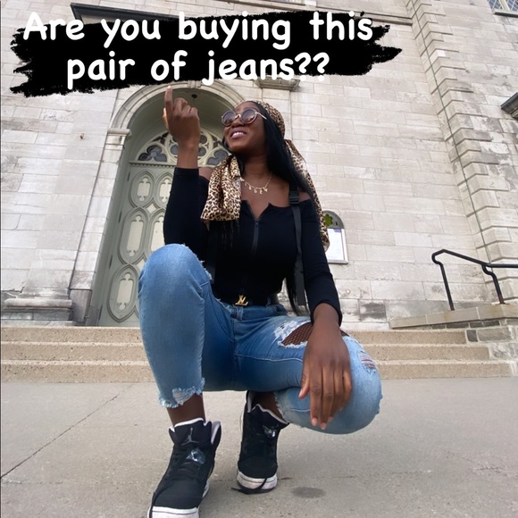 Stylish Revamped ripped jeans with net patchwork💜 - Picture 3 of 16